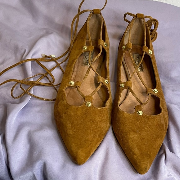 🌻Halogen Tan Gladiator Suede Ballet Flats Lace Up